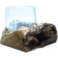KDMD Molten Crackled Glass Tank on Wood in Brown
