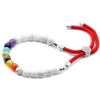 KDMD Women's 925 Silver Plated Gemstone Royal Red String Bracelet - White Howlite Chakra