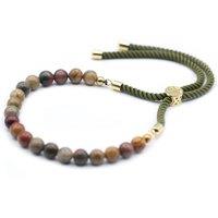 KDMD Women's 18K Gold Plated Gemstone Moss String Bracelet - Picasso Jasper in Brown