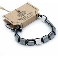 KDMD Women's Magnetic Hematite Shamballa Bracelet - White Jasper Cuboids in Grey