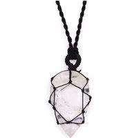 KDMD Women's Laced Gemstone Teardrop Pendant - Rock Quartz in White
