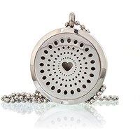 KDMD Women's Aromatherapy Diffuser Necklace - Diamonds Heart 30mm in Silver