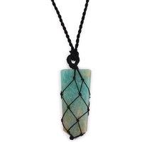 KDMD Women's Laced Gemstone Flat Point Pendant - Amazonite in Teal