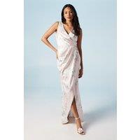 Spring Posy Printed Satin Ruche Waist Bridesmaid Dress