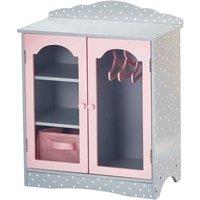 Teamson Kids Kids Wooden Doll Wardrobe with Drawer Shelves & Hangers, Grey/Pink in Grey