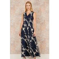 Yumi Women's Navy Mesh Embroidered Maxi Dress | Size: 10