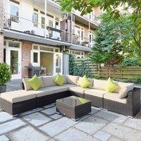 OUTSUNNY 8pc Rattan Sofa Garden Furniture Aluminium Outdoor Patio Set in Brown