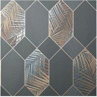Fine Dcor Miami Geometric Leaf Wallpaper in Dark Grey