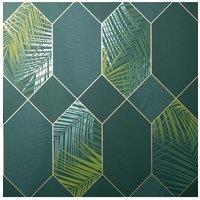 Fine Dcor Miami Geometric Leaf Wallpaper in Emerald