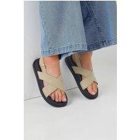 Yours Women's Faux Suede Contrast Stitch Sandals in Brown | Size: 7EEE