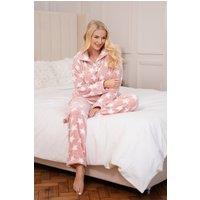 Camille Women's White Star Print Pyjama Set in Pink | Size: 14-16