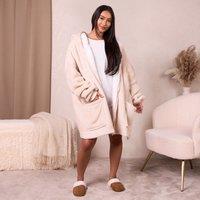 OHS Women's Zip Up Oversized Sherpa Fleece Hoodie Blanket in Natural