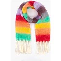 Sarta Women's Multicoloured Rainbow Stripe Heavyweight Winter Scarf