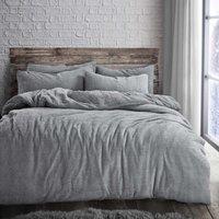 Velosso Plain Teddy Warm & Cosy Duvet Cover & Pillowcase Set in Silver | Size: King