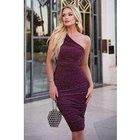 AX Paris Women's Plum Sparkly One Shoulder Ruched Midi Dress | Size: 14