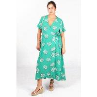 Sarta Women's Gillian Midi Wrap Dress - Green/Coral, Palm Leaf in Green | Size: 12-14