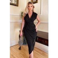 AX Paris Women's Black Wrap Draped Midi Dress | Size: 10