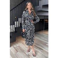 AX Paris Women's Black & White Giraffe Print Side Tie Waist Wrap Midi Dress | Size: 8