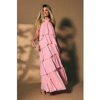 Oasis Women's Halterneck Ruffle Maxi Dress in Rose Pink | Size: 10