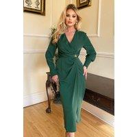 AX Paris Women's Teal Wrap Gold Buckle Midi Dress | Size: 8