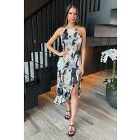 AX Paris Women's Multi Marble Print Strappy High Low Frill Hem Midi Dress | Size: 14