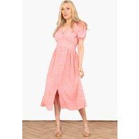 Sarta Women's Oliva Button Front Midi Tea Dress - Coral, Asymmetric Stripe in Coral | Size: Small