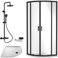 Balterley Ruwa Quadrant Bundle: Door, Tray, Round Kit Waste 900mm White/Chrome in Black