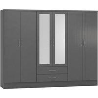 Seconique Nevada 6 Door 2 Drawer Mirrored Wardrobe in Dark Grey