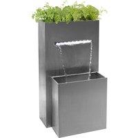 Primrose Planter Waterfall Water Feature Stainless Steel Lights Garden Cascade in Metallic Silver