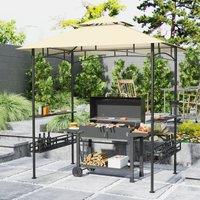 OUTSUNNY 240 x 150cm Grill Gazebo Canopy with 2 Side Shelves, Hook, Beige | Size: 240 x 150 cm