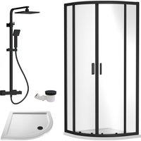 Balterley Ruwa Quadrant Bundle: Door, Tray, Square Kit, Waste 900mm White/Black in Black