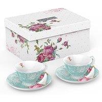 London Boutique Tea Cup & Saucer Set 2 Afternoon Tea Set New Bone China Vintage Flora Gift Box 200m (Turquoise) in Turquoise
