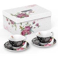 London Boutique Tea Cup & Saucer Set 2 Afternoon Tea Set New Bone China Vintage Flora Gift Box 200m (Black) in Black