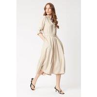 Roll Sleeve Midi Dress Beige