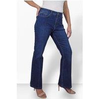 Paulo Due Women's High Rise Flared Denim Jeans with Front Pintuck Detail in Dark Indigo | Size: 12