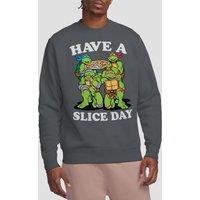 Teenage Mutant Ninja Turtles Men's Tmnt Have A Slice Day Crew Sweatshirt, Charcoal | Size: Large