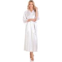 Lady Olga Women's English Made Long Satin Dressing Gown With Lace Detail in White | Size: 14-16