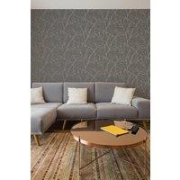 Superfresco Easy Innocence Branch Grey & Silver Metallic Wallpaper in Charcoal