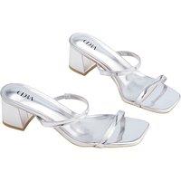 MODISHION Women's Minimalist Double Strap Block Heel Sandals in Silver | Size: 7