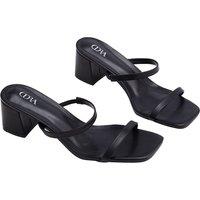 MODISHION Women's Minimalist Double Strap Block Heel Sandals in Black | Size: 6