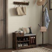 HOMCOM Upholstered Entryway Shoe Bench with Storage Drawer Open Shelf in Brown