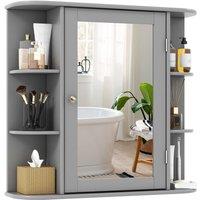 Costway 3 Tiers Mirrored Bathroom Cabinet Wall Mount Storage Cupboard with Display Shelves in Grey