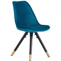 Life Interiors Single Sofia Ergonomic Modern Dining Chair Upholstered in Velvet, Metal Legs with Gold End Caps in Blue