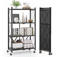 Costway 4-Tier Foldable Storage Shelf Collapsible Storage Rack-Black in Black