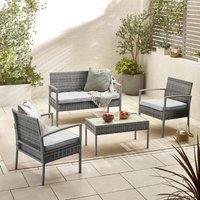 FurnitureboxUK Porto Grey PE Rattan Outdoor Garden 4 Seat Coffee Table & Chairs Set, 2 Chairs 2 Seater Garden Bench