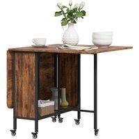 HOMCOM Mobile Drop Leaf Dining Table on Wheels with Storage Shelf in Dark Brown