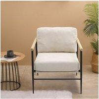 Modern Linen Armchair with Thick Cushion and Wooden Arm