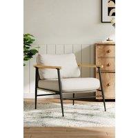 Linen Armchair with Metal Frame and Thick Cushion