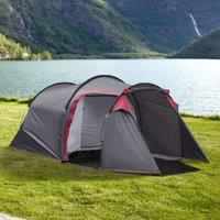 OUTSUNNY 2 Man Camping Tent with 2 Rooms Porch Vents Rainfly in Dark Grey