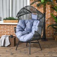 OUTSUNNY PE Rattan Leisure Chair with Cushion, Garden Egg Chair with Headrest in Light Grey